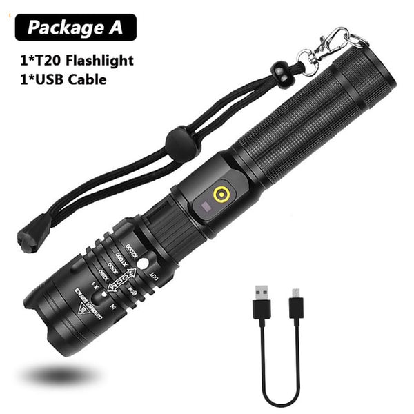 Powerful flashlight 18650 usb torch lantern