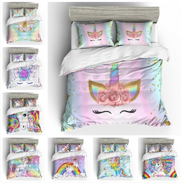 Fashion Cartoon Unicorn Bedding Set Duvet